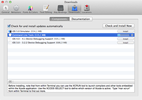 Установка Command Line Tools в Xcode 4.6.1